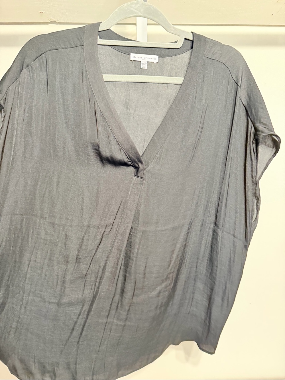 Eileen Fisher Soft Gray V-Neck Short Sleeve Blouse